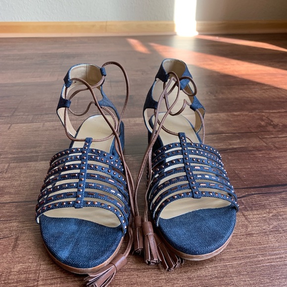 Stuart Weitzman denim/leather 11M gladiator sandal